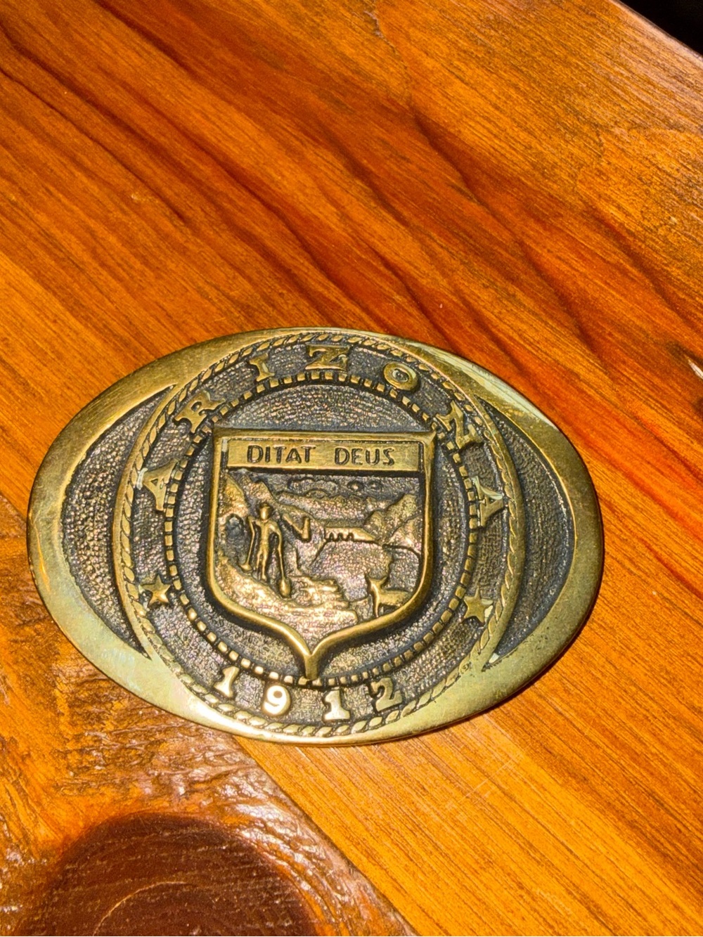 Vintage Solid Brass Belt Buckle Arizona 1912 Heritage Mint LTD Registered 1977